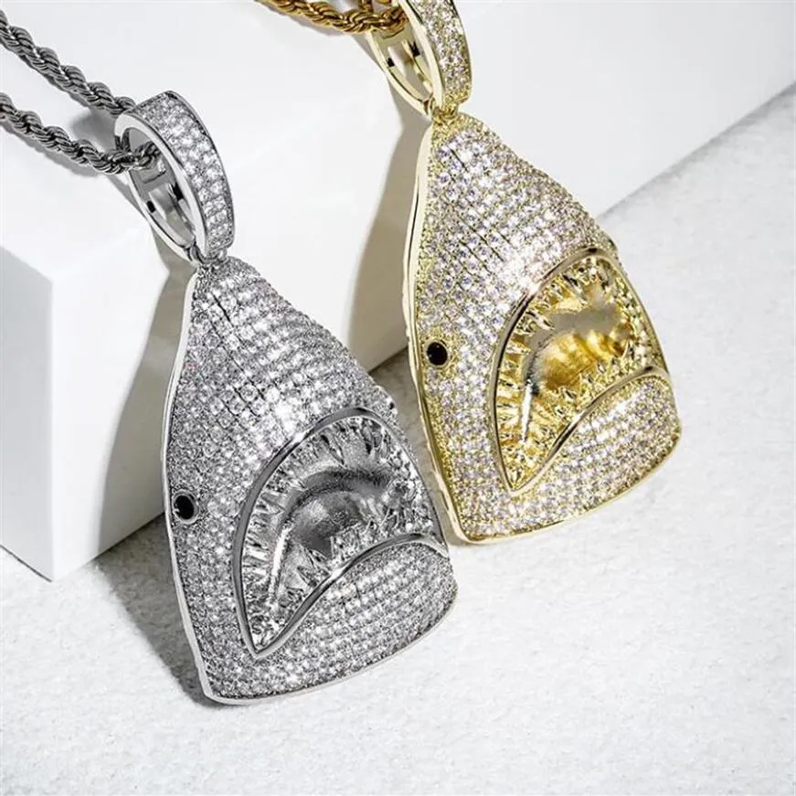 Hip hop shark pendant necklaces for men women luxury designer mens bling diamond gold chain necklace jewelry love gift259Z