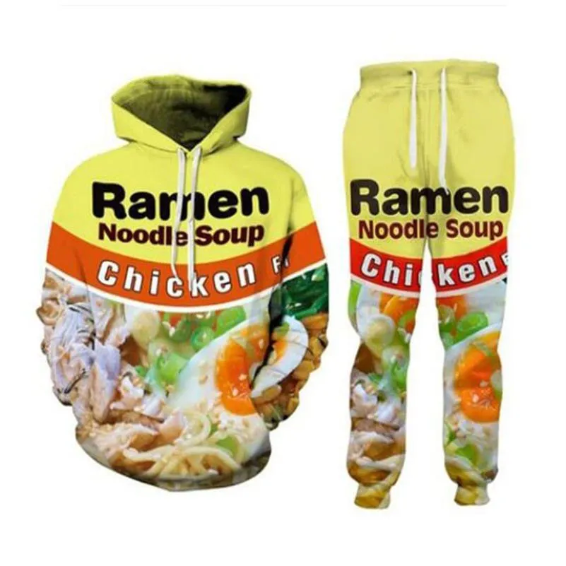 Nya män Womens Ramen Noodle Soup Funny 3D Print Fashion Tracksuits Hip Hop Pants Hoodies MH061208Y