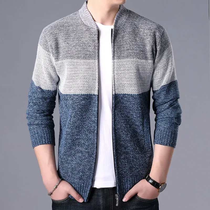 Men's Sweats Slim Fit Patchwork Knited Cardigan Coats Brand Clothing Knitwear Sweatercoats Tops Outerwear Zipper Jacket