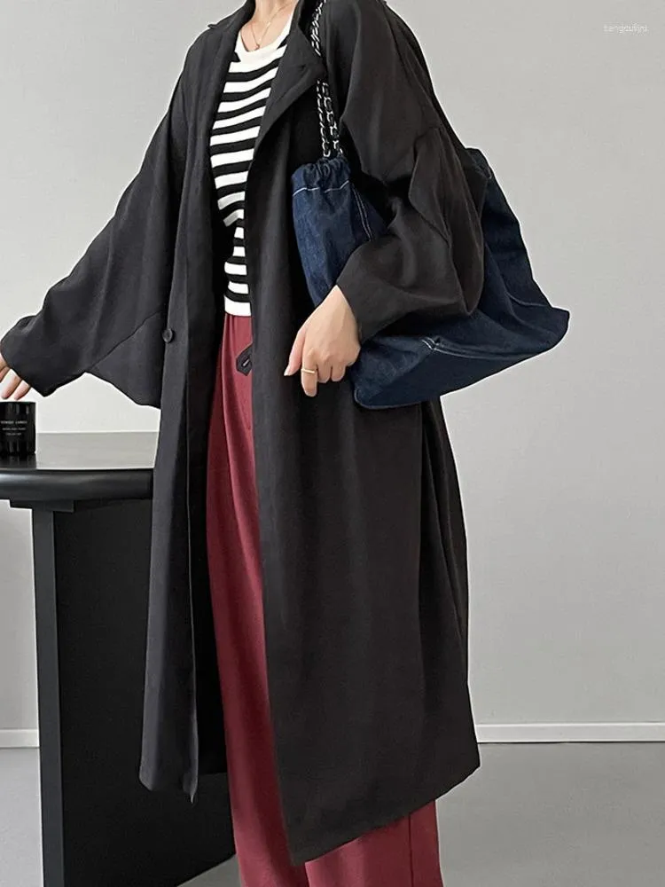 Trenchs de femmes Manteaux de coupe-vent à manches longues pour femmes pour femmes Mode Un bouton Noir Outwear 2023 Automne Vêtements minces