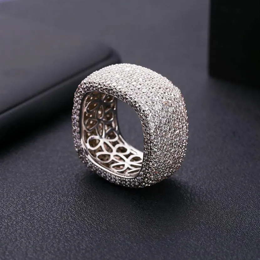 Rulalei Sparkling Luxury Jewelry 925 Sterling Silver Pave White Sapphire CZ Diamond Eternity Women Wedding Bridal Ring for Lovers331L