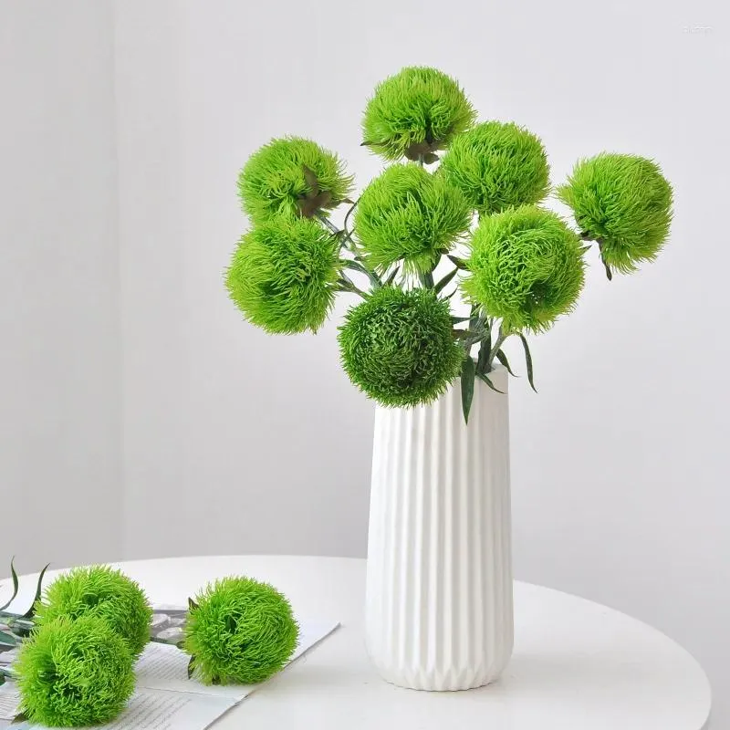 Dekorativa blommor Green Dianthus konstgjorda växter för dekoration Hem Boll Flower Interiör och dekorgrönska plast