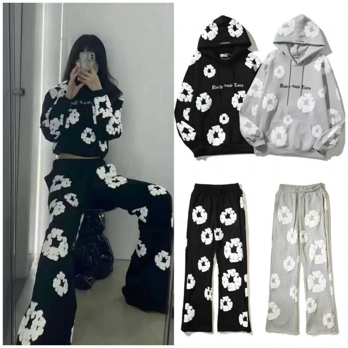 Light Blue “Cotton Wreath” Denim Tears Hoodie – White Floral Print 