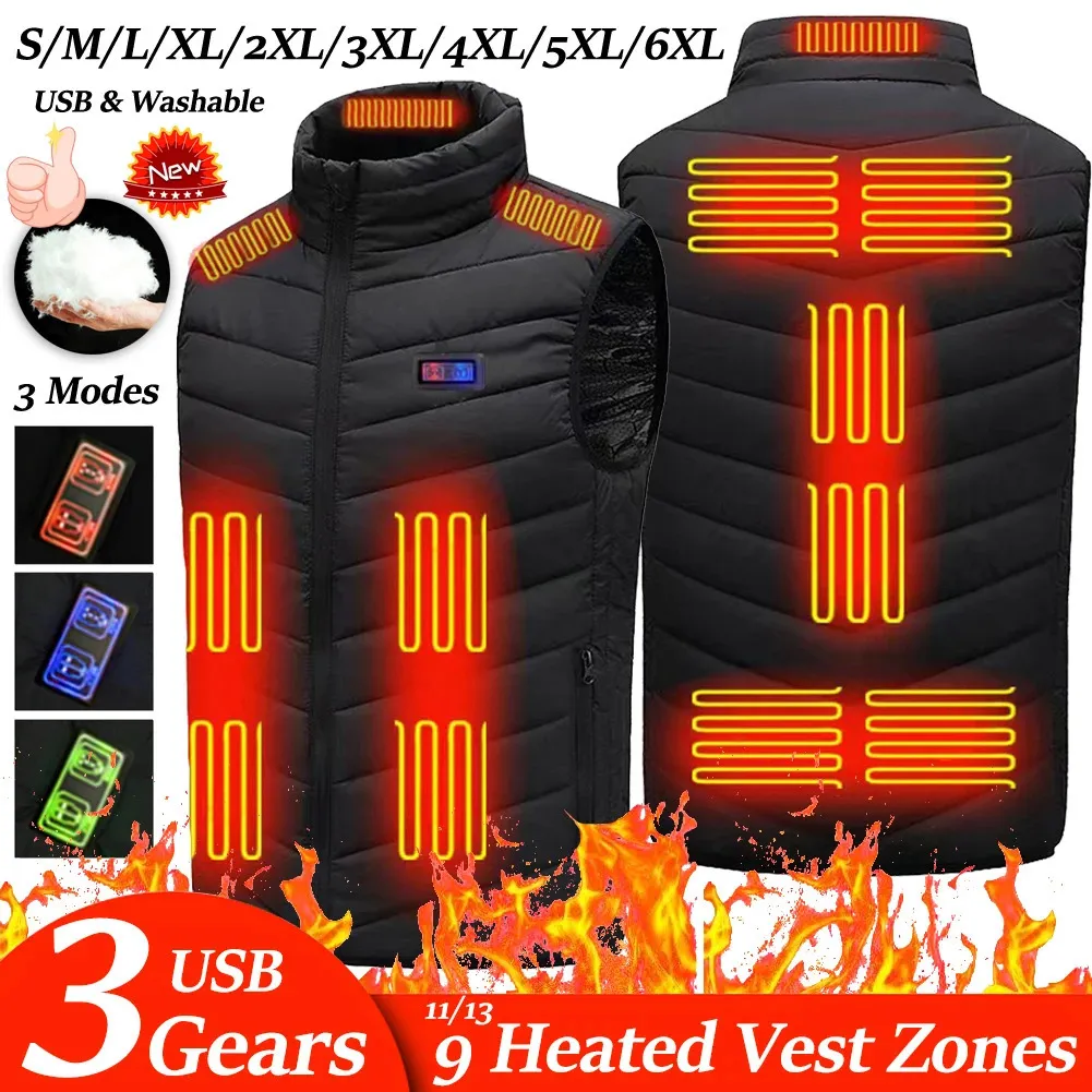 Gilets pour hommes 13 zones de gilet chauffantes vestes électriques hommes femmes vêtements de sport manteau graphène chaleur USB veste chauffante pour le camping 231025