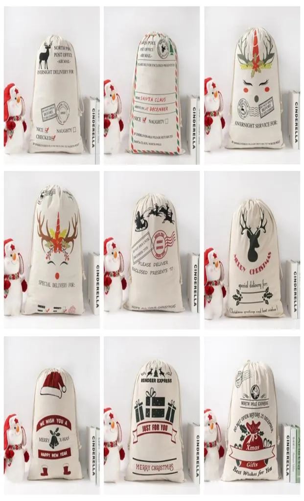 Santa Sack Bags Monogrammable Drawstring Bag Christmas Gift Bag Canvas Reindeers Santa Claus Sack Bag Totes Candy Present Pocket P2333017