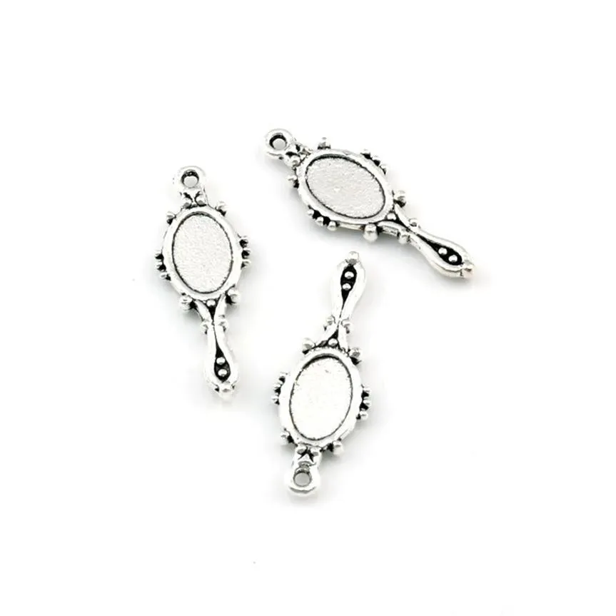 150 st mycket antik silverlegering djävul spegel charms hängen för smycken tillverkar armband halsband diy tillbehör 10x27mm a-588270J