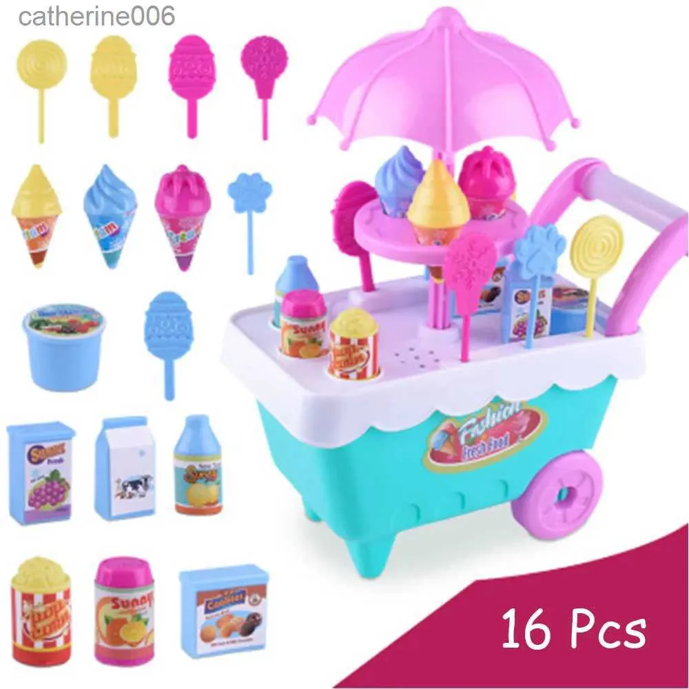 Küchen Spielen Lebensmittel Simulation Kleine Eiswagen Mädchen Mini Candy Cart Shop Rollenspiel Supermarkt Kinderspielzeug Spielen Zuhause EishausL231026