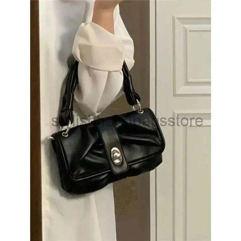 Bolsa de ombro dobrável preta soulder mensageiro pu leater macio casual e bolsa feminina vintage elegante