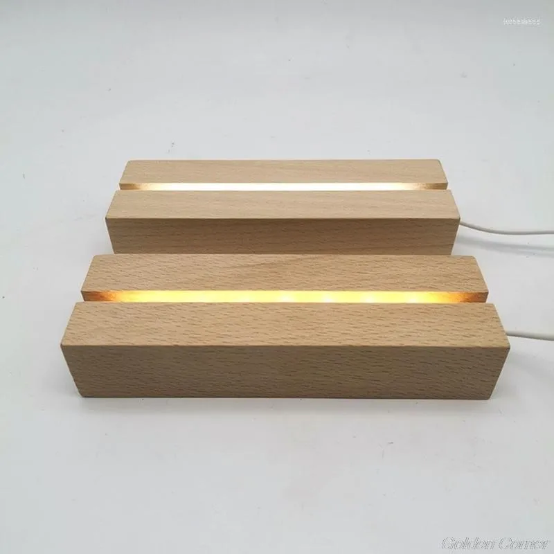 Night Lights Rectangle LED Display Base Wooden Lighted Stand Lasers Crystal Glass Resin N23 20 Dropship