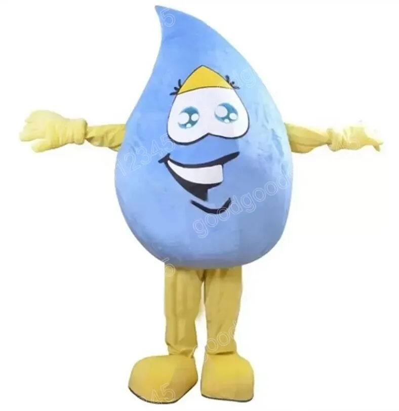 2024 Taille adulte Bleu Goutte de pluie Costumes de mascotte Halloween Fantaisie Robe de soirée Personnage de dessin animé Carnaval Noël Publicité Costume de fête d'anniversaire Tenue unisexe