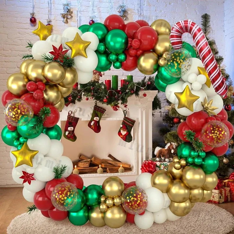 Décorations de Noël Ballon Garland Arch Kit Rouge Lolipop Confetti Feuille Ballons Année Fête Décoration Fournitures Cadeaux 2024 231026