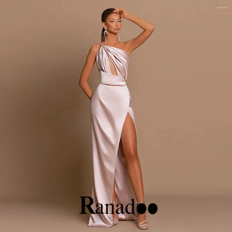 Abiti da festa Ranadoo Moda elegante donna a vita alta abito da sera con spacco laterale lunghezza pavimento cocktail monospalla in raso senza maniche