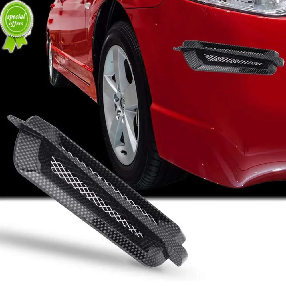 New 2pcs Car Side Air Vent Fender Cover Trim Carbon Fiber Net Grid Texture Car Air Intake Grille Cover Sticker Universal Accessories