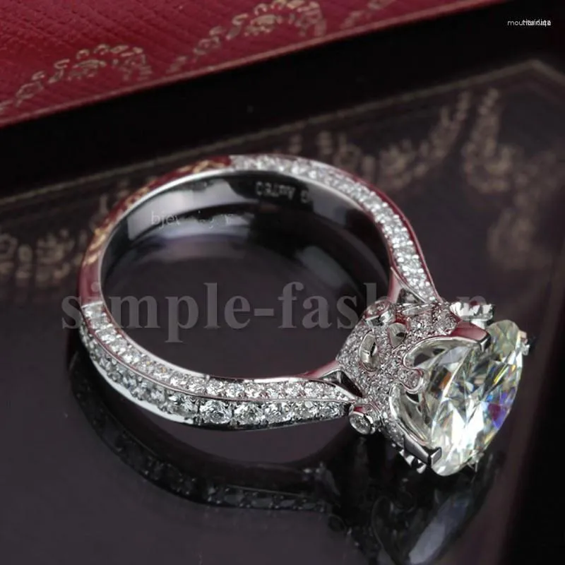 Wedding Rings Luxury Jewelry Women Engagement Ring Round Cut 9mm 3ct Zircon Cz Silver Color Female Band