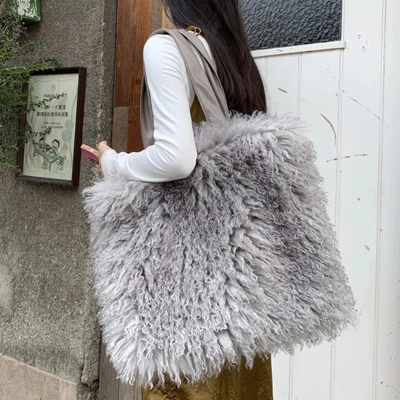 Worki wieczorowe duże plony dla kobiet dla kobiet luksusowe torebki designerskie torebki w faux fur wełna wełna