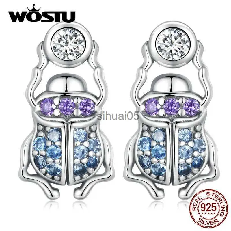 Stud WOSTU 925 Sterling Silber Bunte Zirkon Skarabäus Nach Unten Ohrringe Für Frauen Insekt Ohrstecker Mädchen Geburtstag Schmuck Geschenk YQ231026