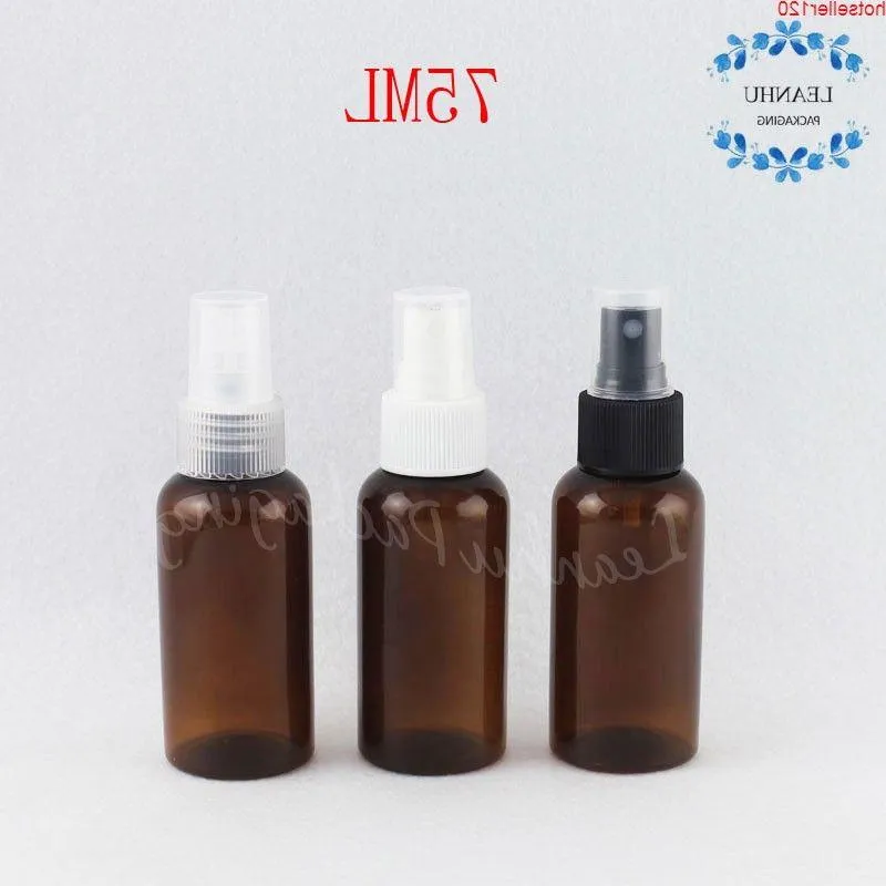 Botella de plástico de hombro redondo marrón de 75 ml, perfume de 75 cc / embalaje de viaje de tóner Envase cosmético vacío (50 PC / lote) de alta calidad Omran