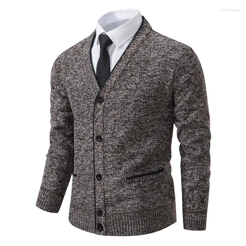 Suéter masculino moda para inverno casual quente slim fit decote em v cardigã de malha tops homens roupas pai