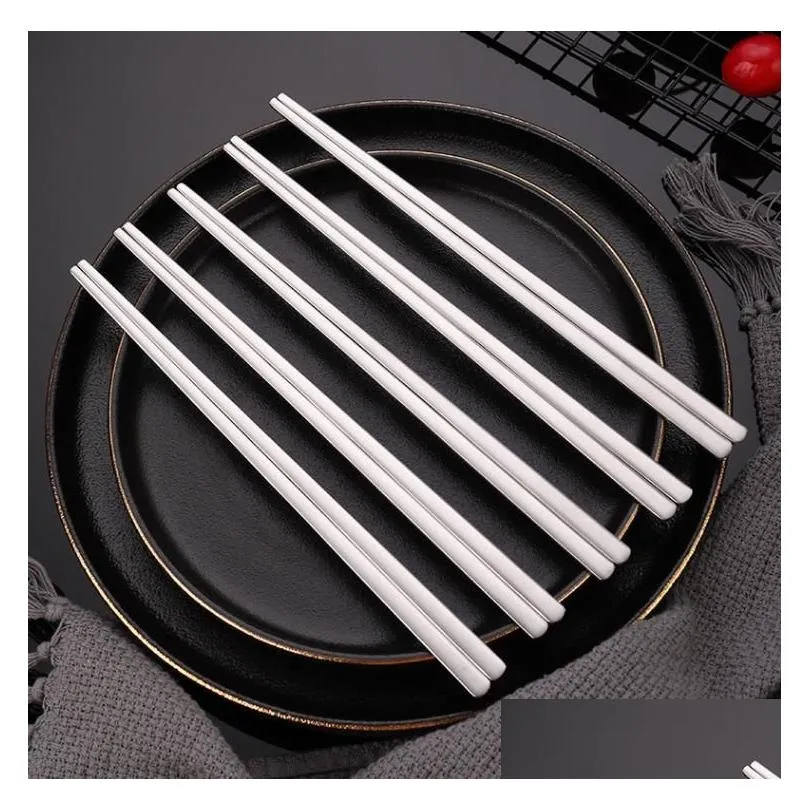 Chopsticks 100 Pairs Korean Ramen Stainless Steel Japan Sushi Flat Chop Stick 23Cm Long Dinnerware Tableware Sn5275 Drop Delivery Home Dh3K0