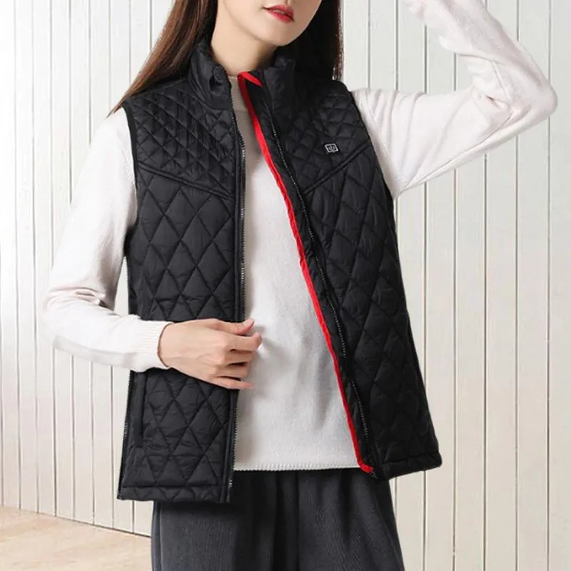 Women's Vests Chaquetas Stand Collar Electric Heated Jackets Zipper Women  USB Heating Jacket Casual Style Smart Vest For Sports