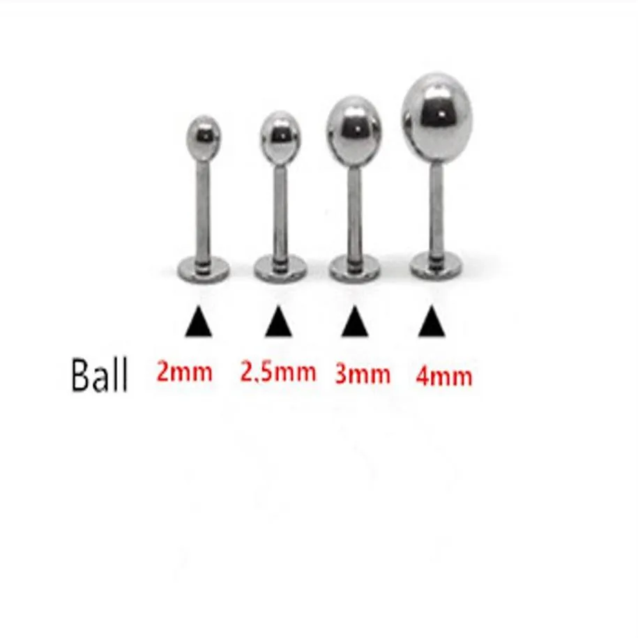 16G Anello per labbro Labret piercing Ball Plain Acciaio chirurgico 316L moda Body piercing Gioielli 100 pezzi / lotto 2mm 2 5mm 3mm 4mm Trago dell'orecchio 240G