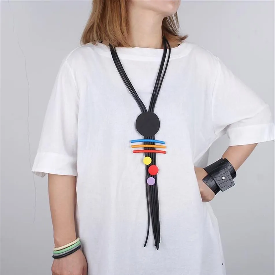 Pendant Necklaces Goth Style Strange Multi Layer Colorful Necklace Womens Rainbow Wooden Beads Rubber Gothic Body Jewelry Decor246T