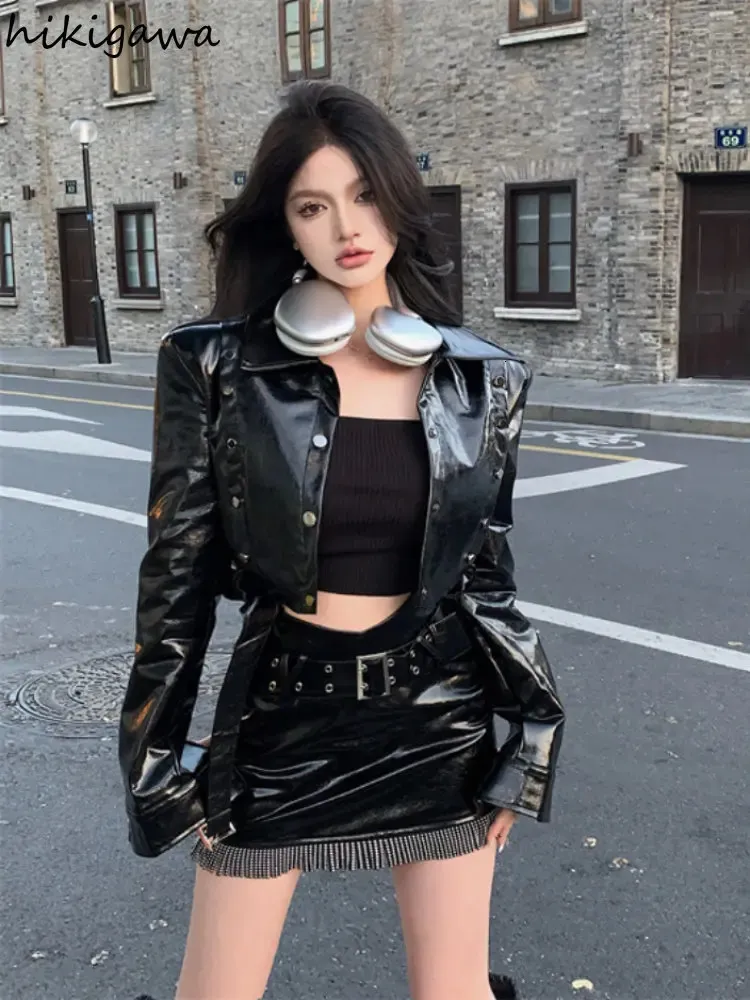 Women's Leather Faux Leather Black Crop Tops Harajuku Streetwear PU Jackets Motorcycle Leather Coat Women Ropa Mujer Y2k Clothes Fashion Korean Jacket 231026