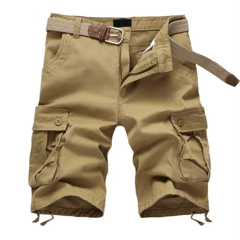 2022 Summer Men's Worbgy Multi Pocket Military Cargo Shorts Mężczyzna bawełniany khaki mens taktyczne krótkie spodnie 29-44 bez paska280o