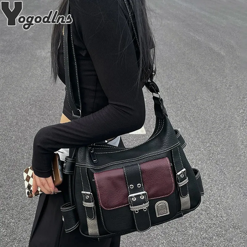 Sacos de noite Vintage de alta qualidade PU Couro Ombro Crossbody Bag Mulheres Grande Capacidade Mensageiro Design de Luxo Bolsa de Viagem Bolsa 231026