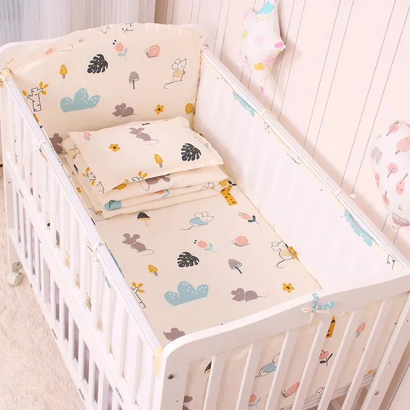 Zestawy pościeli 5pcsset Summer Baby Set Born Crib wokół obrońcy poduszka zderzakowa niemowlę łóżeczka ogrodzenie oddychające 231026