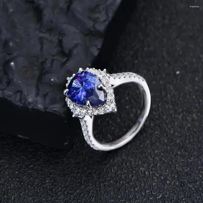 Cluster Rings Pear-Shaped Simulation Sapphire Diamond Ring