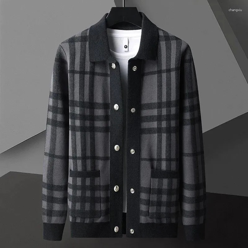 Erkek Sweaters Lüks Bahar ve Sonbahar Yüksek Kaliteli İş Gündelik Moda Cep Çizgili Tasarımcı Hardigan Kazak Ceket M-4XL
