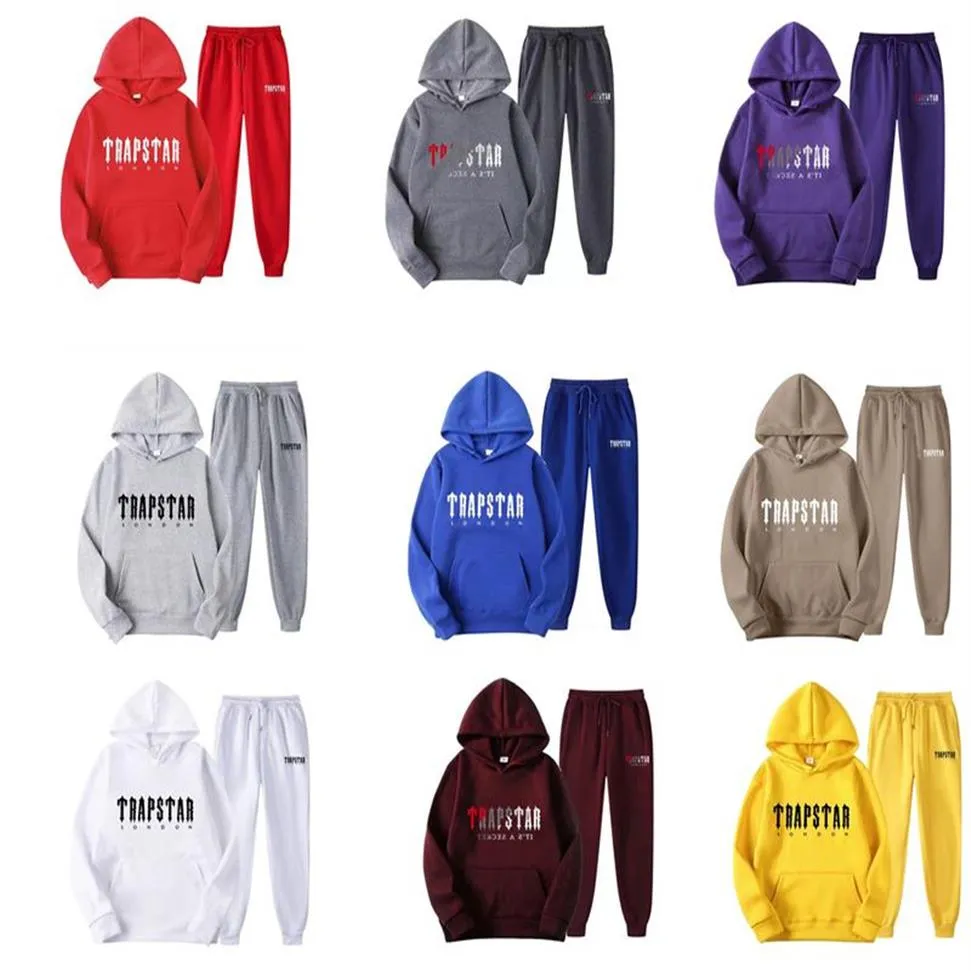 Men's Tracksuit Trend Hooded 2 Pieces Set Hoodie Sweatshirt Sweatpants Sportwear Jogging Outfit Trapstar Logo for Spring Autu2735