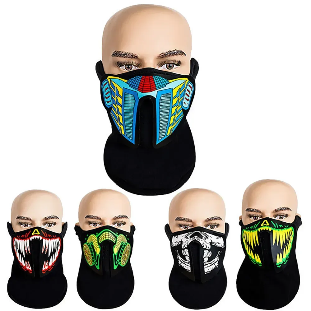 US Stock 69 Styles Flash LED Music Mask med ljud aktivt för Dancing Riding Skating Party Voice Control Mask Party Halloween Masks FY0063 1026