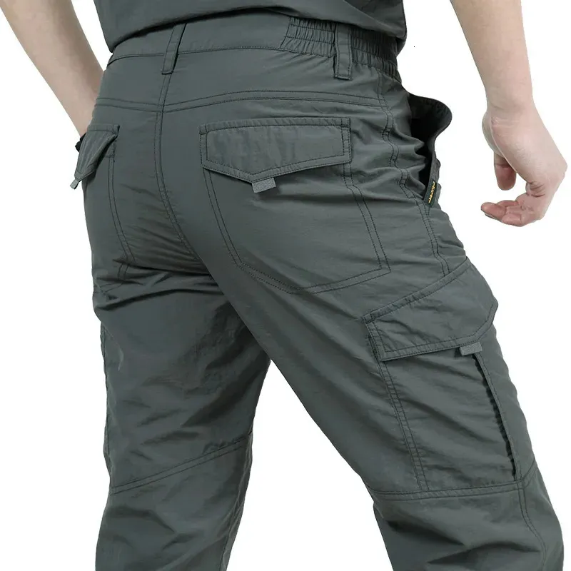 Calças masculinas verão casual leve exército militar calças compridas masculino impermeável secagem rápida carga acampamento macacão calças táticas respirável 231026