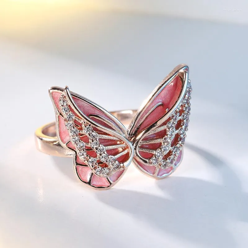 Anillos de boda 2023 Linda pintura de esmalte tridimensional anillo de mariposa moda ligera y lujosa circón para mujer joyería de fiesta