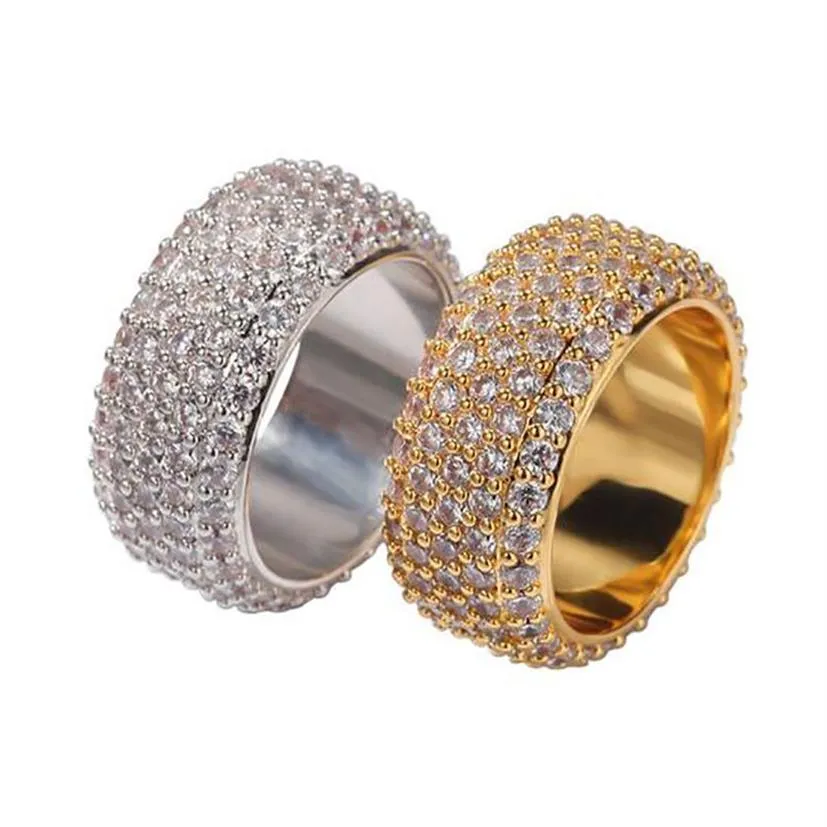 Anello uomo donna Bling CZ 360 Anello Eternity Hiphop Anello placcato oro 18 carati Anello con diamanti micro pavé di zirconi Whos3073