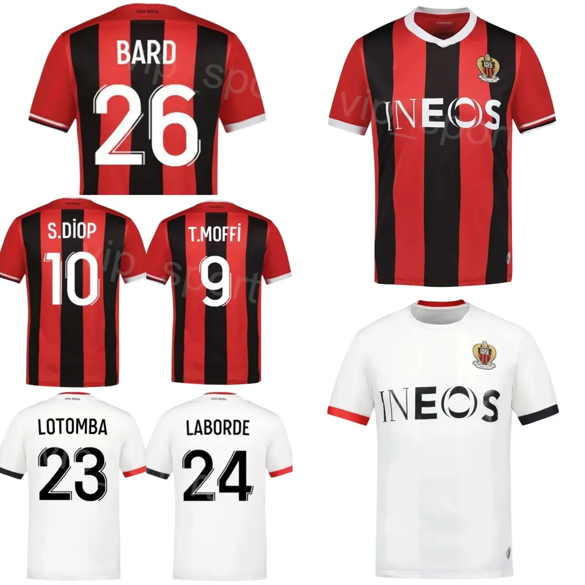 OGC Nice Soccer 1 Marcin Bulka Jersey Club 9 Terem Moffi 26 Melvin Bard 11 Morgan Sanson 19 Khephren Thuram 24 Gaetan Laborde Maglia da calcio Kit 2023-24 Red White Team