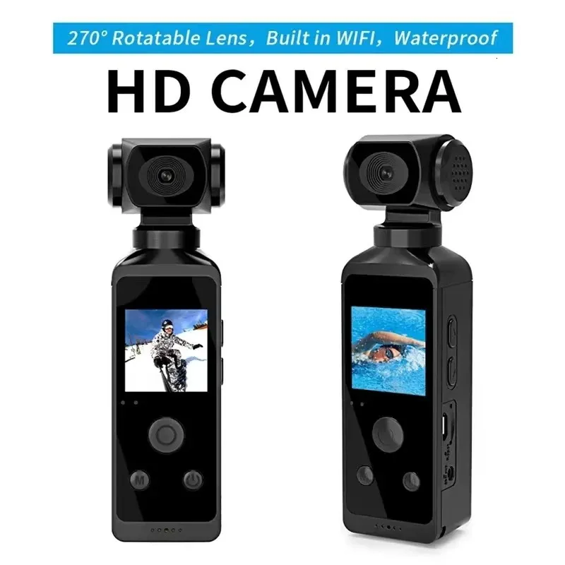 Câmeras à prova de intempéries 4K 1080P Pocket Camcorder HD Cam 13 "Tela LCD 270 ° Rotatable Wifi Mini câmera esportiva com caixa à prova d'água Motion 231025