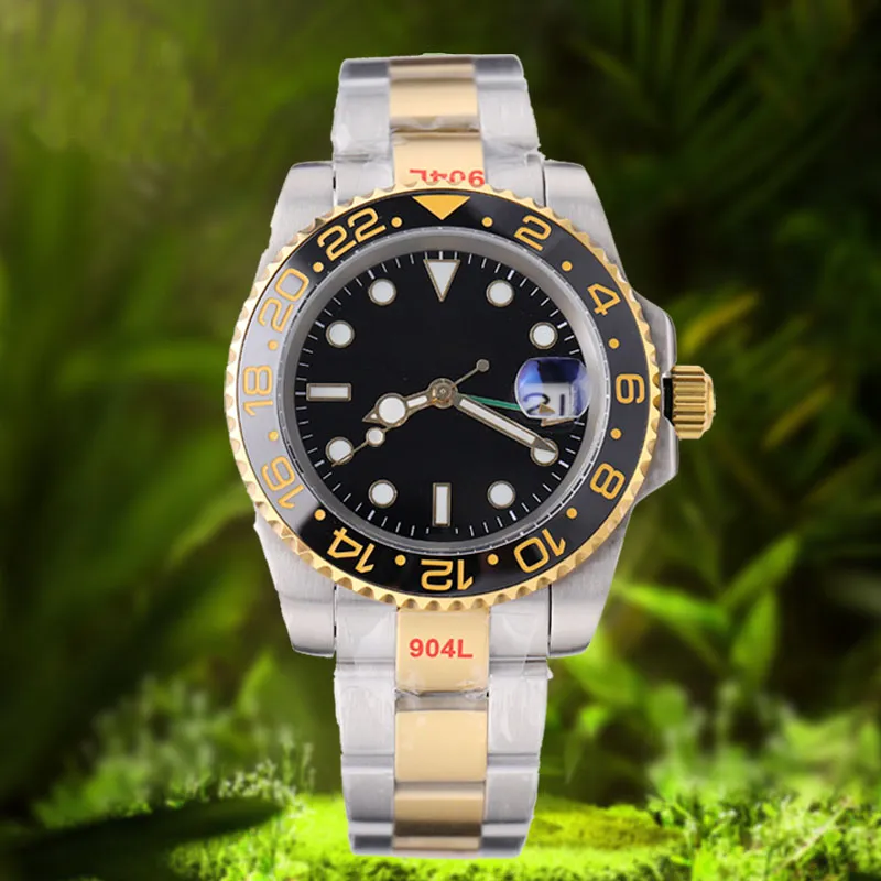 mens automático mecânico pepsi relógio moda hip hop luxo topo masculino relógios de cerâmica exclusivos 40mm relógios de pulso de aço inoxidável completo safira montre de luxe