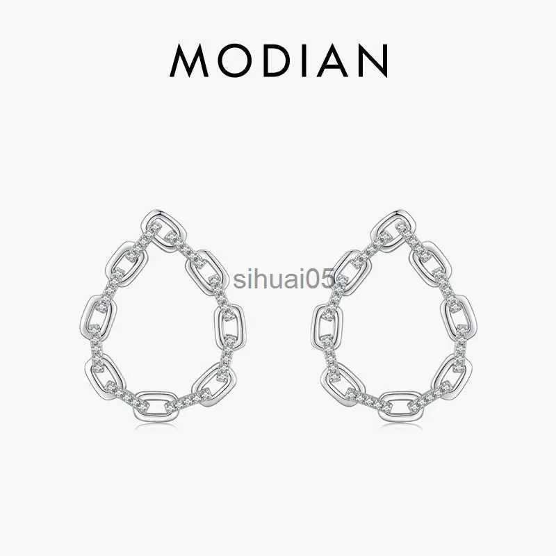 Stud Modian 925 Sterling Silver Stackble Lock Luxury Big Earrings Shining CZ Ear Studs For Women Wedding Engagement Jewelry YQ231026