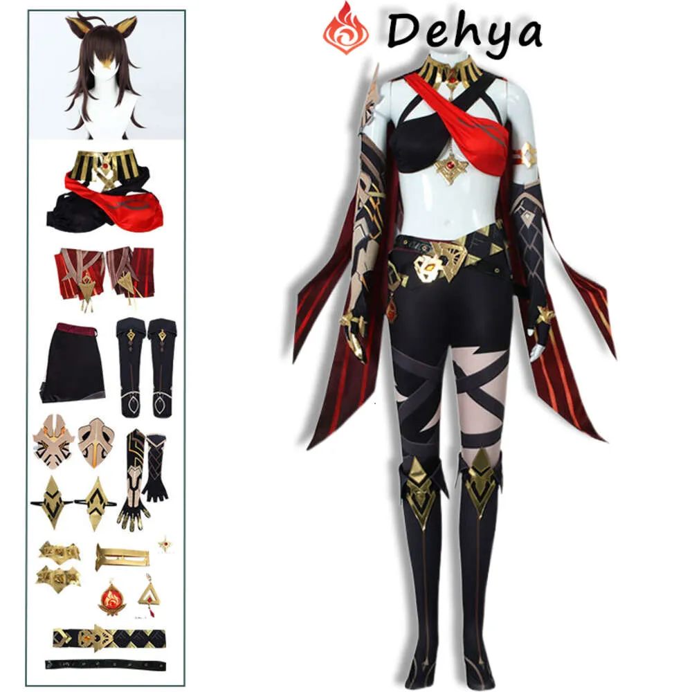 Dehya cosplay jenshin etki kostümü seksi kadın peruk aksesuarları karnaval üniformalı cadılar bayramı parti kıyafeti set comic con