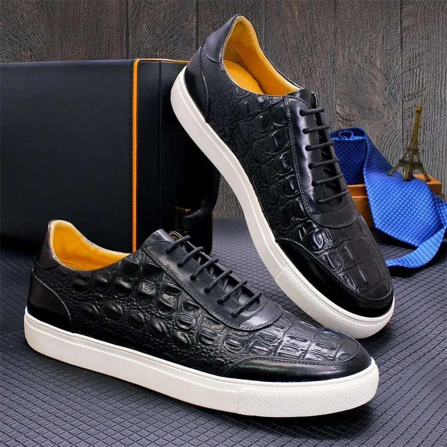 Shoes Casual Emed Leather Cowhand Crocodile Purple Black Men's Plate-size Flat Sneakers Zapatos Hombre A34 722 769