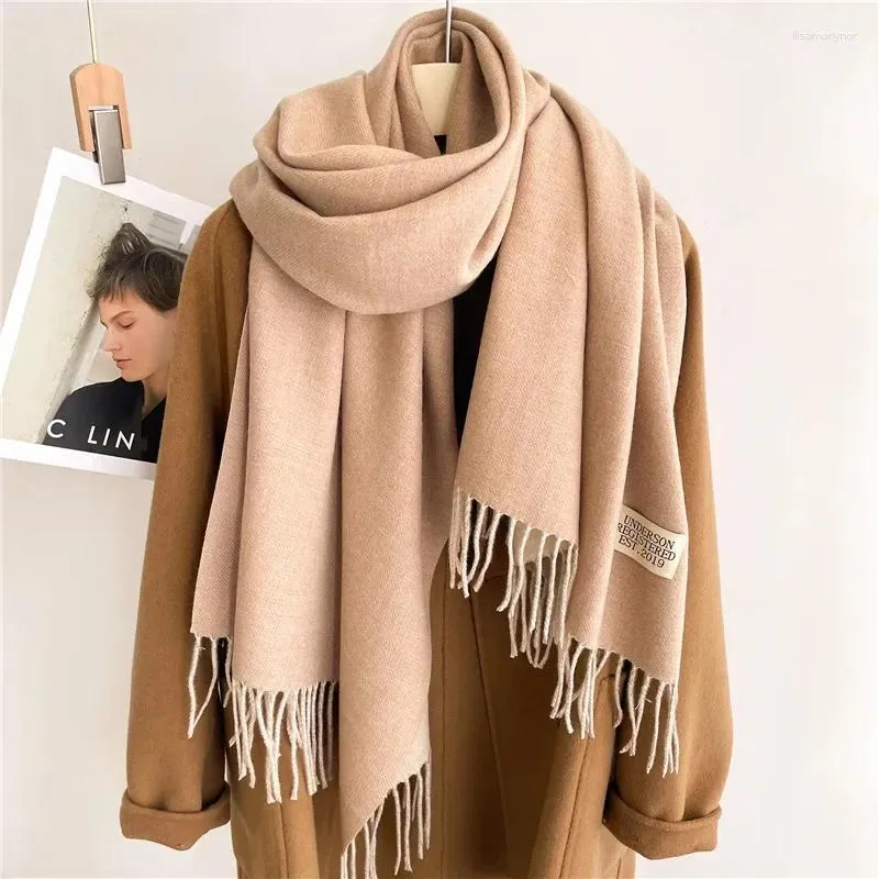 Scarves 210x65cm Solid Scarf Soft Women Cashmere Ladies Warm Shawl Wrap Autumn Winter Pashmina Unisex Female Hijab Headband