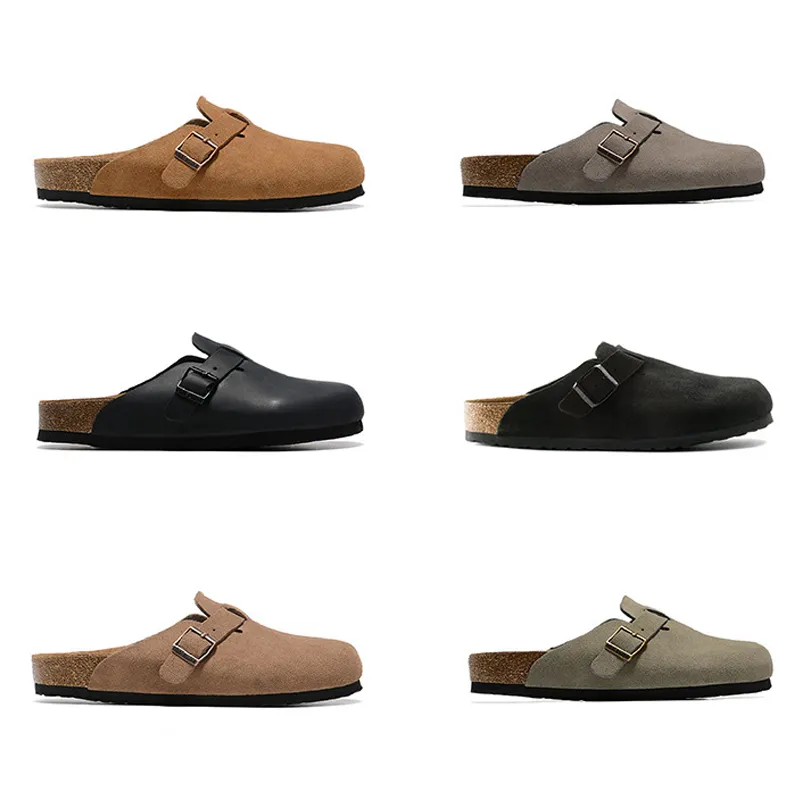 Zapatillas para hombre Boston Zuecos Sandalias Diseñador Diapositivas de piel Zueco Sandalia Arizona Hombres Mujeres Negro Blanco Gamuza Cuero Hebilla Correa Plataforma Sliders 36-44