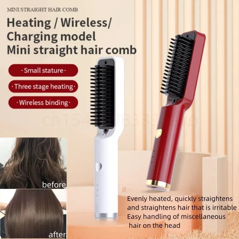 Hair Straighteners Straightener Electric USB Brush Comb Iron Mini Straight With Multi Function Portable Charging Dual Use 231025