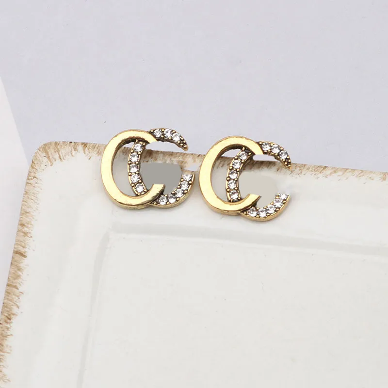 20Style Gold Plated Designer Double Letter Stud Geometric Famous Women Diamond Earring Wedding Party Gift Jewelry