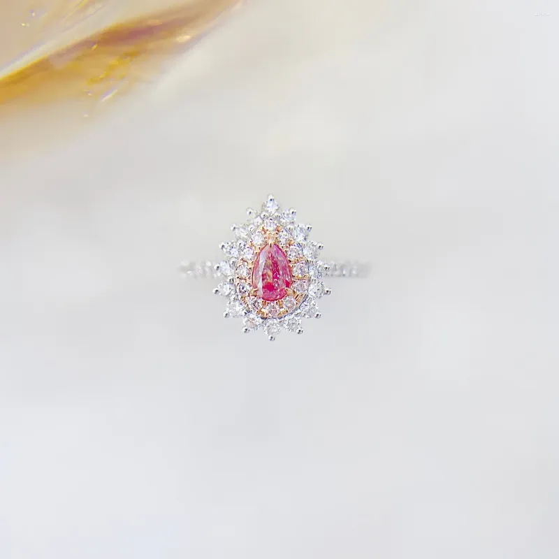 Кольца кластера YM2023, однотонное золото 18 карат, натуральные розовые бриллианты, 0,26 карата, драгоценные камни, женская свадьба, помолвка для женщин