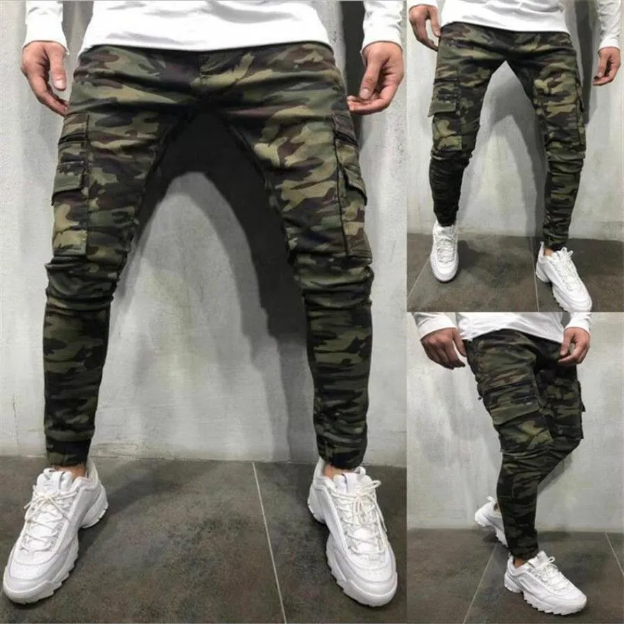 Камуфляжные джинсы, мужские брендовые новые мужские узкие джинсовые брюки с несколькими карманами, повседневные облегающие брюки-карандаш, беговые брюки XXXL2479