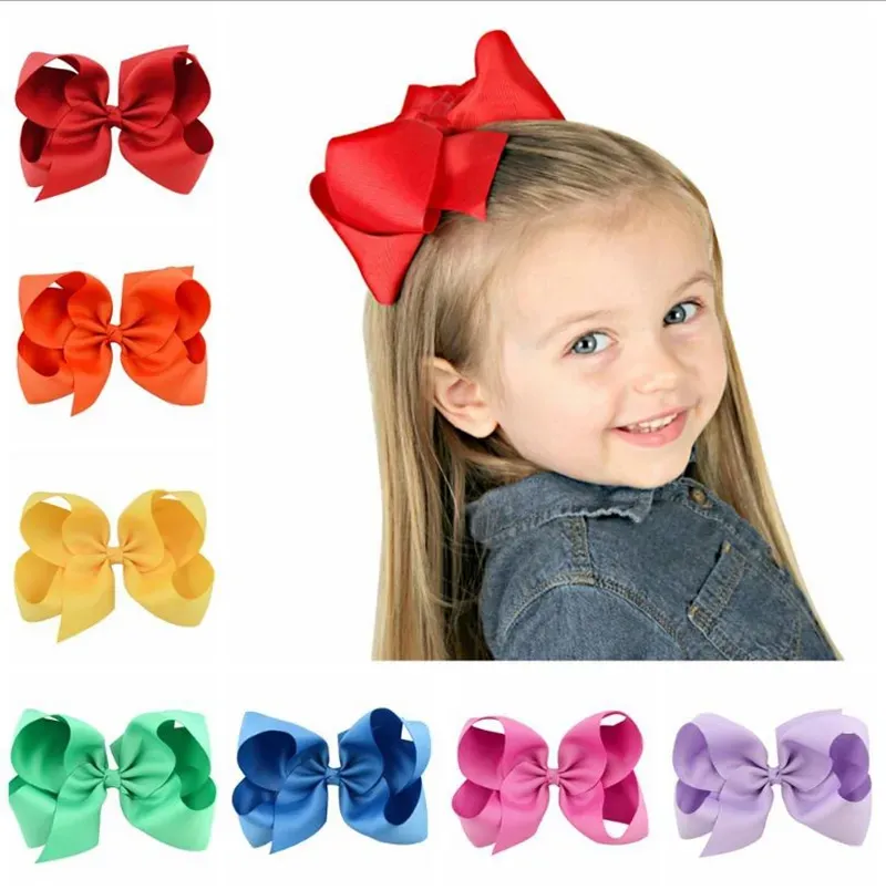 Barnflicka Big Bow Hairpin Children Stora hårnålar Solid Ribbon Hair Bow Clips Barrettes Hårtillbehör 6 tum 30 färger BT5734 ZZ